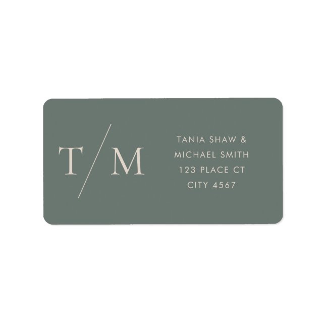 Modern Monogram Moss Dark Sage Wedding Label (Front)