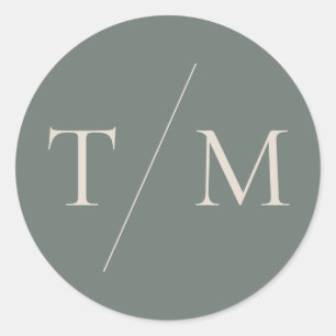 Modern Monogram Moss Green Wedding Seal Sticker