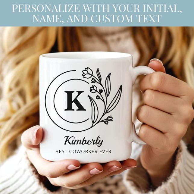 Modern Monogram Mother's Day Coworker Boss Custom Coffee Mug (Personalized floral monogram mug with name for mom grandma coworker employee friends bridesmaid gift)
