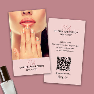 Modern Monogram Nail Artist Pink Business Card