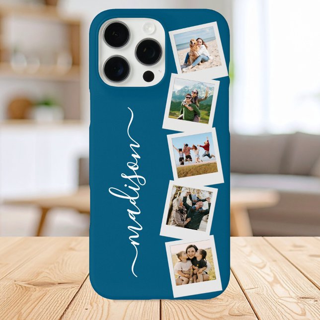 Modern Monogram Name 5 Photo Collage Case-Mate iPhone Case (Creator Uploaded)