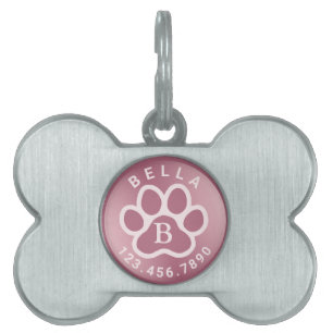 Modern Monogram Name and Phone Foil Rose Gold Pet ID Tag