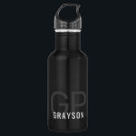 Modern Monogram Name Black Grey Personalised Small 532 Ml Water Bottle<br><div class="desc">Small metal water bottle with a simple and understated personalised black and white and grey custom masculine guy's or gender-neutral name and monogram with 2 initial letters that you can edit to any fonts or colours to design a an elegant metal water bottle that looks great for the office or...</div>