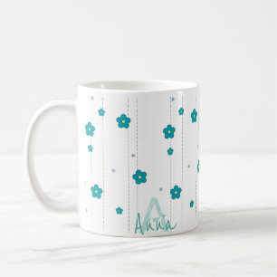 Modern Monogram Name Blue Flower Design Coffee Mug