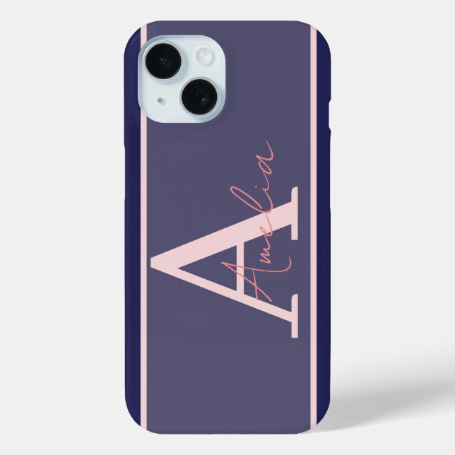 Modern Monogram Name Blue Pink Case-Mate iPhone Case (Back)