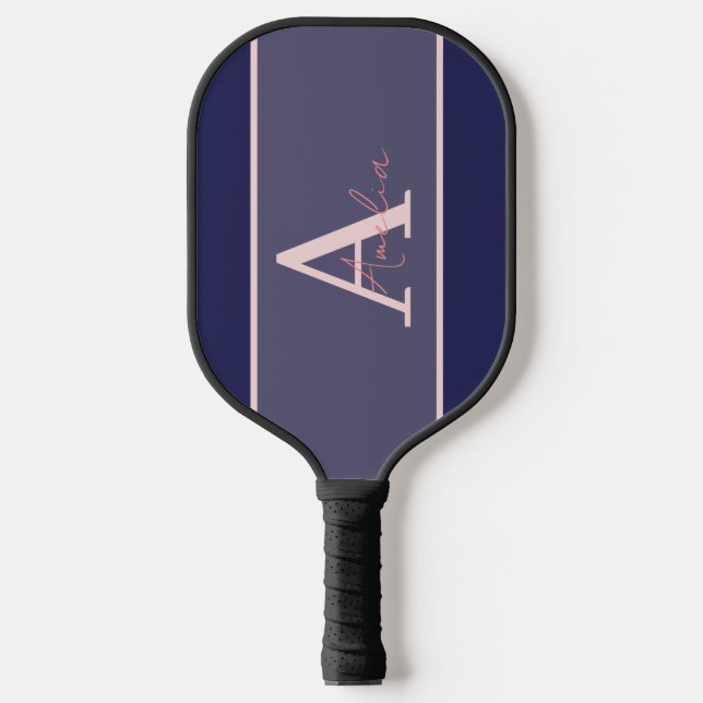 Modern Monogram Name Blue Pink Pickleball Paddle (Front)