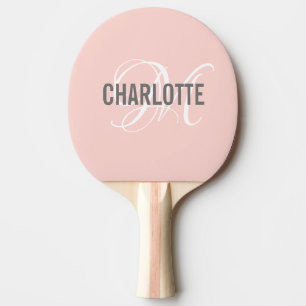 Modern monogram name blush pink  ping pong paddle