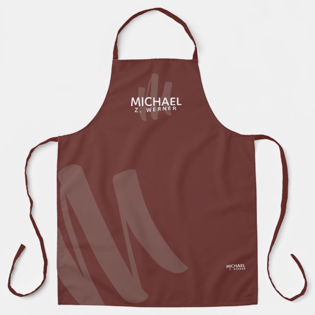 Modern Monogram Name Fired-Brick Reddish Brown Apron (Front)
