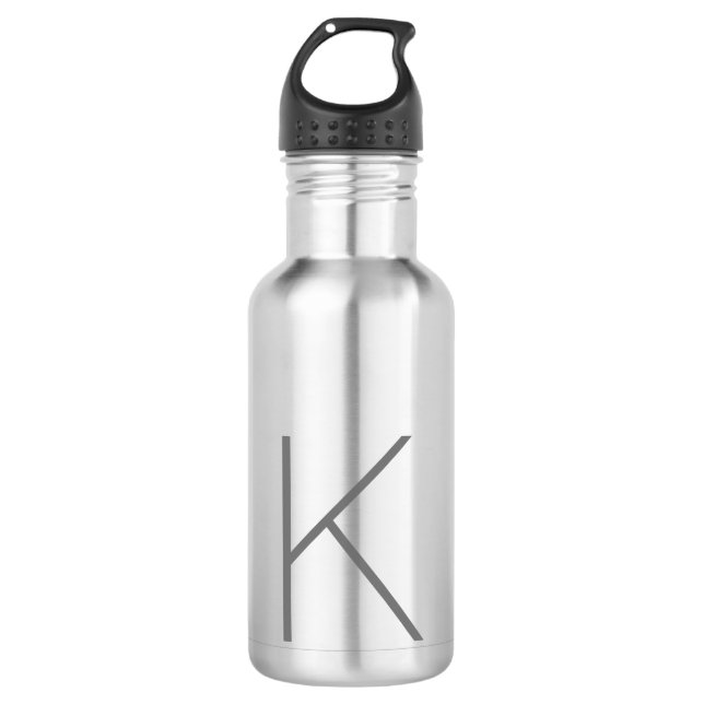 Modern Monogram Name Grey White Simple Stripe 710 Ml Water Bottle (Front)