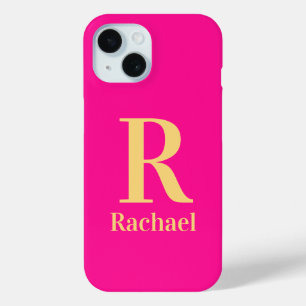 Modern Monogram Name Hot Pink iPhone 15 Case