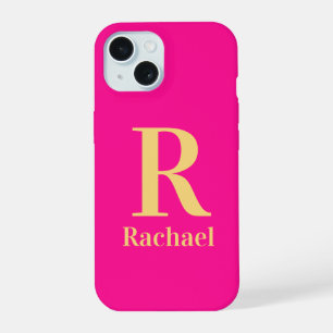 Modern Monogram Name Hot Pink iPhone 15 Case