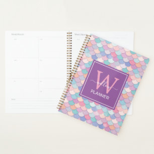 Modern Monogram Name Initial Mermaid Purple Planner