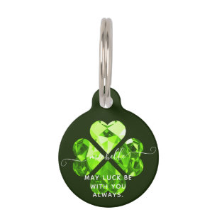 Modern Monogram Name Lucky Clover Peridot Dog Cat Pet Tag