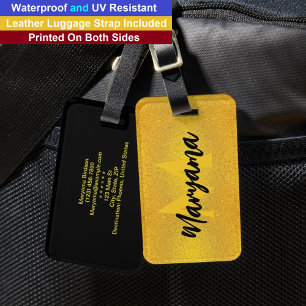 Modern Monogram Name Luxury Black & Gold Initial Luggage Tag
