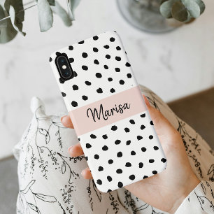Modern Monogram Name   Pastel Pink & Black Dots iPhone XS Max Case