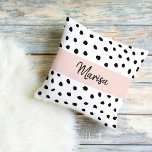 Modern Monogram Name | Pastel Pink & Black Dots Cushion<br><div class="desc">Modern Monogram Name | Pastel Pink & Black Dots</div>