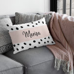 Modern Monogram Name | Pastel Pink & Black Dots Decorative Cushion<br><div class="desc">Modern Monogram Name | Pastel Pink & Black Dots</div>