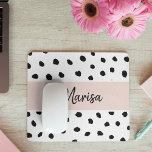 Modern Monogram Name | Pastel Pink & Black Dots Mouse Pad<br><div class="desc">Modern Monogram Name | Pastel Pink & Black Dots</div>