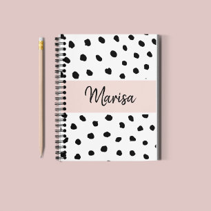 Modern Monogram Name   Pastel Pink & Black Dots Notebook