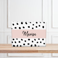 Modern Monogram Name | Pastel Pink & Black Dots