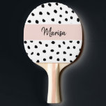 Modern Monogram Name | Pastel Pink & Black Dots Ping Pong Paddle<br><div class="desc">Modern Monogram Name | Pastel Pink & Black Dots</div>
