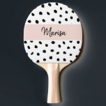 Modern Monogram Name | Pastel Pink & Black Dots Ping Pong Paddle<br><div class="desc">Modern Monogram Name | Pastel Pink & Black Dots</div>