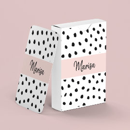 Modern Monogram Name   Pastel Pink & Black Dots Playing Cards