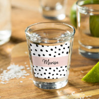 Modern Monogram Name | Pastel Pink & Black Dots