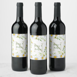 Modern Monogram Name Personalised Floral Wine Label
