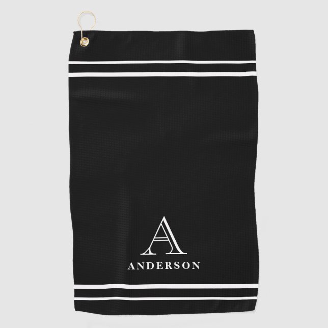 Modern Monogram Name, Personalised Golf Gift Towel (Front)