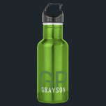 Modern Monogram Name Personalised Small Green 532 Ml Water Bottle<br><div class="desc">Small Green Metal Water Bottle with a simple and understated personalised custom masculine guy's or gender-neutral name and monogram with 2 initial letters that you can edit to any fonts or colours to design a an elegant metal water bottle that looks great for the office or school or sports.</div>