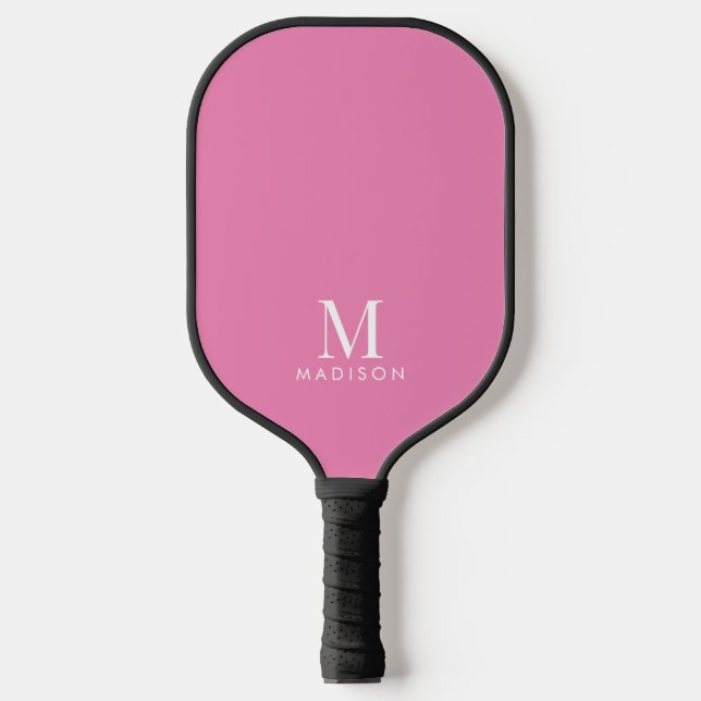 Modern Monogram Name Pink Pickleball Paddle (Front)