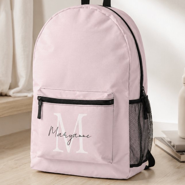 Modern Monogram Name Pink Printed Backpack (Creator Uploaded)
