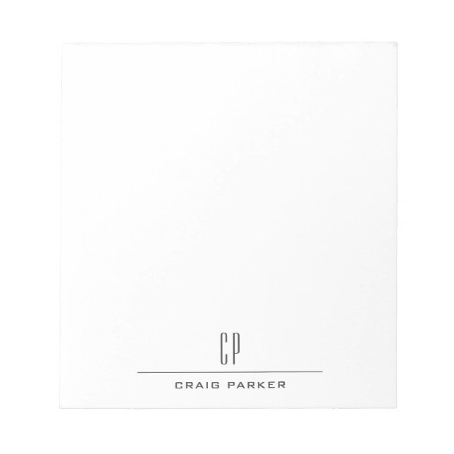 Modern Monogram Name Professional Plain Minimalist Notepad (Front)