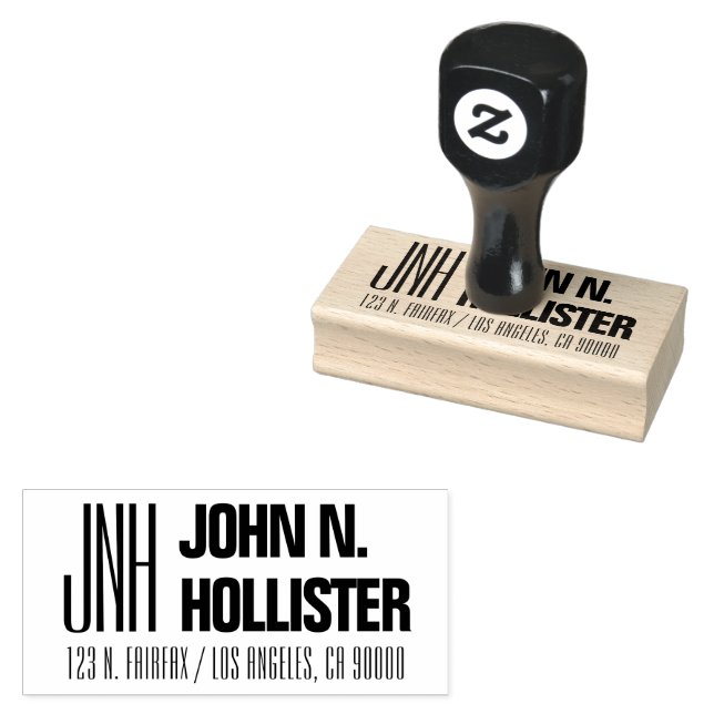 Modern Monogram & Name Return Address Rubber Stamp (Stamped)