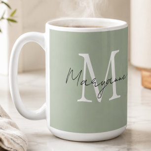 Modern Monogram Name Sage Green Coffee Mug