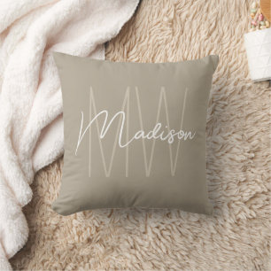 Modern Monogram Name Script Beige Cushion