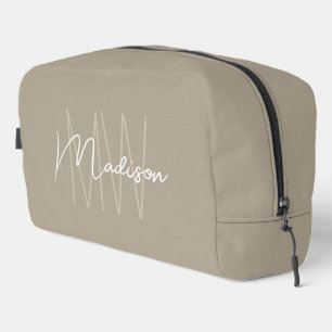 Modern Monogram Name Script Beige Dopp Kit