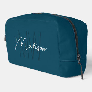 Modern Monogram Name Script Blue Dopp Kit