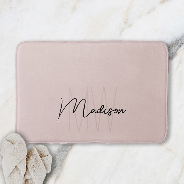 Modern Monogram Name Script Blush Pink Bath Mat (Modern Monogram Name Script Blush Pink Bath Mat)