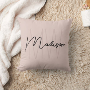 Modern Monogram Name Script Blush Pink Cushion