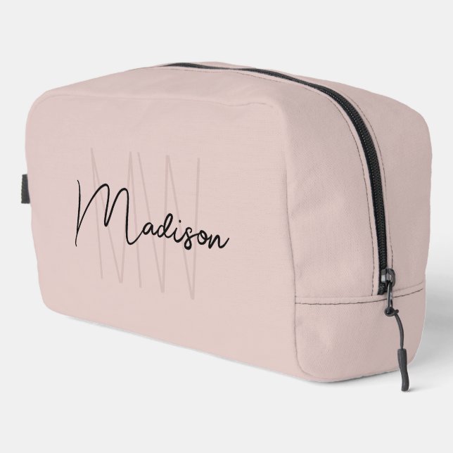 Modern Monogram Name Script Blush Pink Dopp Kit (Right Corner)