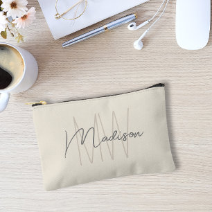 Modern Monogram Name Script Cream Accessory Pouch