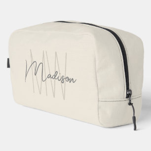Modern Monogram Name Script Cream Dopp Kit
