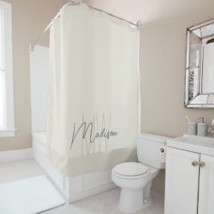 Modern Monogram Name Script Cream Shower Curtain