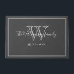 Modern Monogram Name Script Cute Wedding Welcome   Doormat<br><div class="desc">Modern Monogram Name Script Cute Wedding Welcome Doormat. Personalised white, grey monogram design with bride and groom last name and date established on a grey background. A unique cool gift for newlyweds. Lovely for their new life together. Click personalise this template to customise it quickly and easily. Ships Worldwide fast....</div>