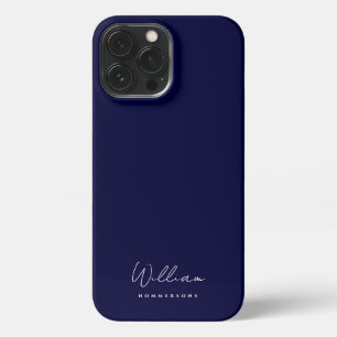 Modern Monogram Name Script Elegant Midnight Blue  iPhone 13 Pro Max Case