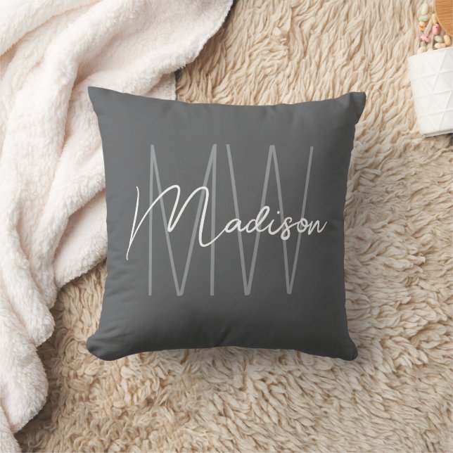 Modern Monogram Name Script Grey Cushion (Blanket)