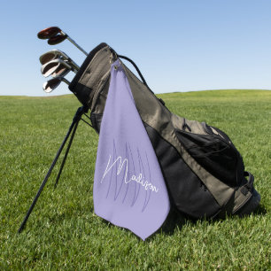Modern Monogram Name Script Purple Golf Towel