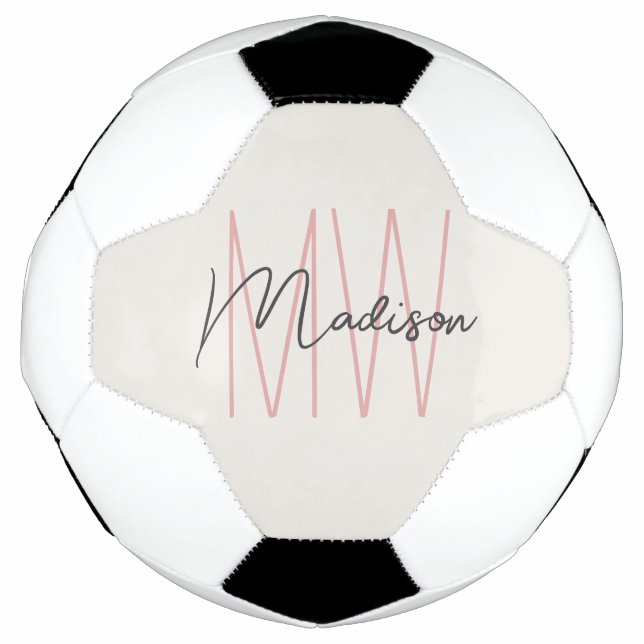 Modern Monogram Name Script Tan Pink Soccer Ball (Front)
